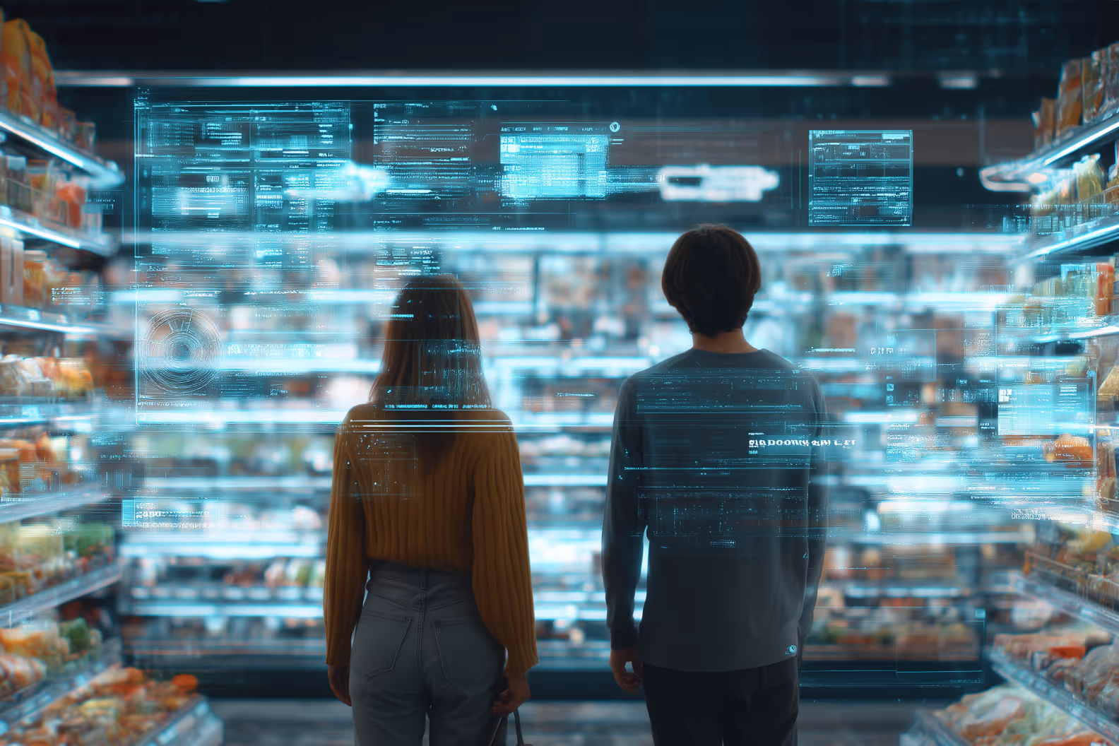 Two people staing in the store